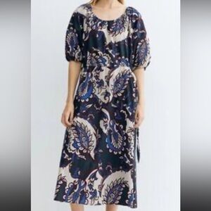 H&M Elegant Blue and White Patterned Women's 100% Cotton Dress